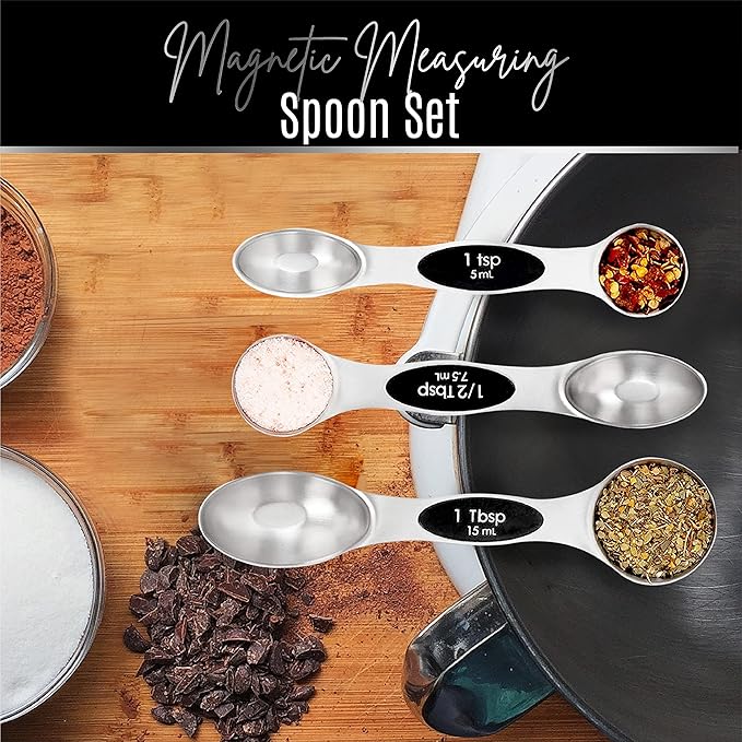 Nextop Stainless Steel Magnetic Measuring Spoons Set – 9 Pieces Dual-Sided Stackable Magnetic Teaspoons and Tablespoons for Dry & Liquid Ingredients – Kitchen Gadgets for Baking & Cooking – Black