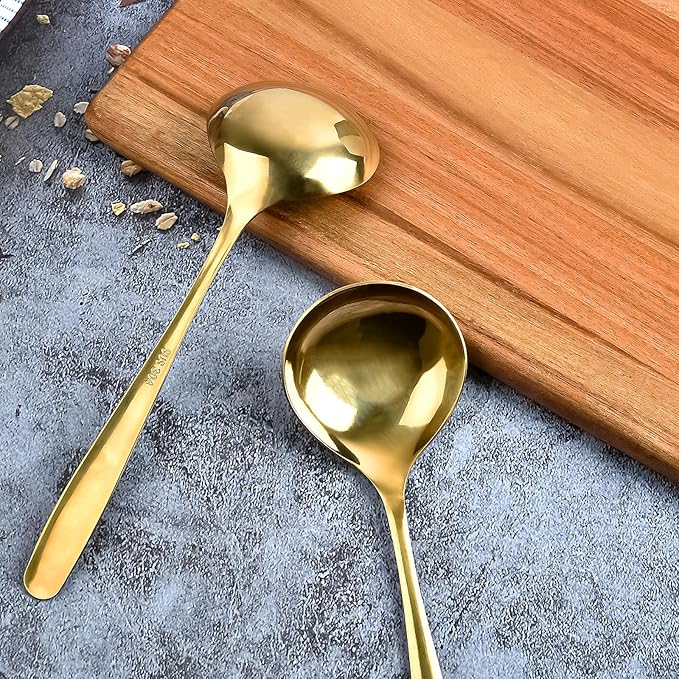 4 Piece 1 oz Gold Small Ladle, 8 Inch 304 Stainless Steel Soup Ladle for Serving, Gravy Spoon for Sauces, Dishwasher Safe