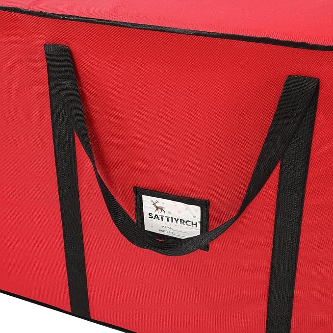 Sattiyrch Rolling Christmas Tree Storage Bag for 6-7.5ft Trees, 600D Heavy-Duty Canvas with Wheels, Wide Double-Zip Opening, Reinforced Multi-Handle, Label Window,45" x 15" x 20"