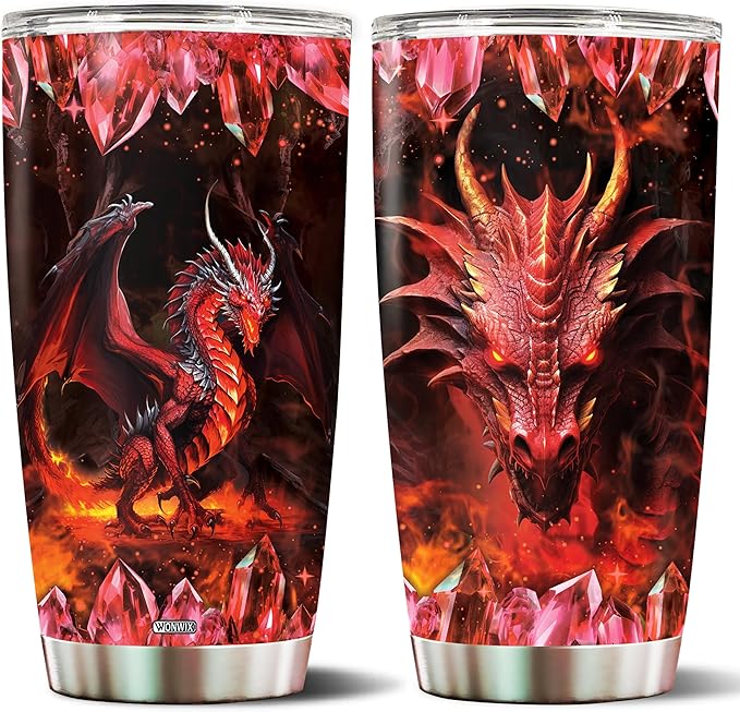 Red Dragon Tumbler Gifts for Men Women Coffee Cup 20oz Stainless Steel Insulated with Lid Water Bottle Travel Mug Gift Dragons Lover Husband Dad Son Christmas Birthday Fathers Day Valentines