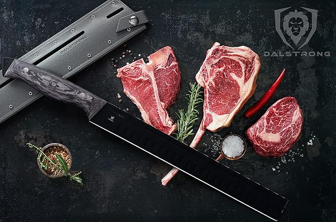 Dalstrong Slicing Knife - 12 inch - Delta Wolf Series Knife - Ultra-Thin & Zero Friction Blade - HC 9CR18MOV Steel - Black Titanium Nitride Coating - Carving Knife - G10 Camo Handle - Leather Sheath