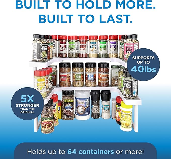 Spicy Shelf Deluxe - Expandable 2 Tiered Spice Rack Organizer for Cabinet & Pantry - Kitchen Seasoning Organizer - Cabinet Spice Racks for Inside Cabinets