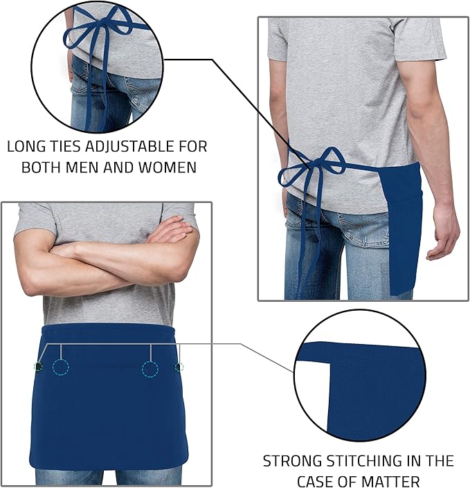 Utopia Wear 12 Pack Server Apron with 3 Pockets, Waist Apron for Waiter Waitress, 12 Inches