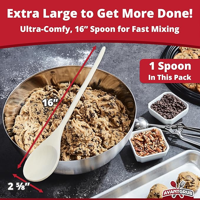 Pro Grade, Super Comfy Wooden Spoon, 1 Pc Set. Heavy Duty, Wood Spoons with Long Handles for Cooking, Baking, Stirring and Mixing in Restaurants or at Home. Best Kitchen Utensils for Nonstick Cookware