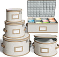 Hard Shell China Storage Containers – 5 Piece Set for Storing Dinner Plates, Salad Plates, Mugs, Quilted Dividers for Safe Moving and Seasonal Storage, Beige