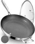 13-Inch Nonstick Hybrid Frying Pan with Lid, Ceramic Coated Tri-Ply Stainless Steel Induction Chef's Pan, Large Skillet, PFOA Free, Oven & Dishwasher Safe for All Stoves, Detachable Handle