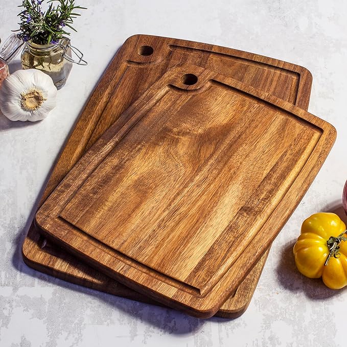 TB Home 2-Piece Acacia Wood Cutting Board Set, Set of 2 Wooden Cutting Boards