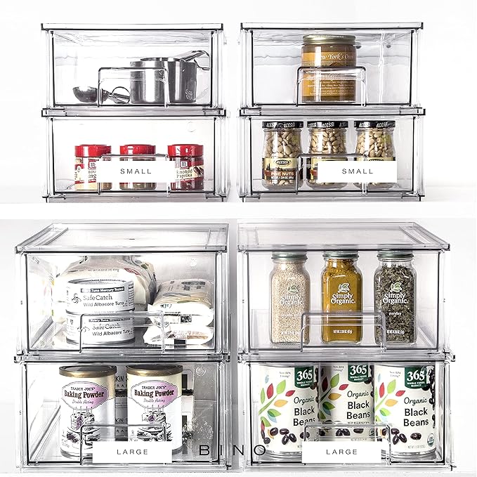 BINO | Stackable Plastic Storage Drawers, Small - 6 Pack | THE CRATE COLLECTION | Multi-Use Storage Bins with Drawers | BPA-Free | Pantry Organization | Home Organization | Fridge Organizer