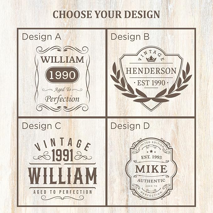 Personalized Vintage Birthday Gifts for Men - 11 oz Engraved Bourbon Glass - Vintage Whiskey Cup in Wooden Box - 4 Designs Custom Scotch Gift For Him - Funny Birthday Gift Ideas