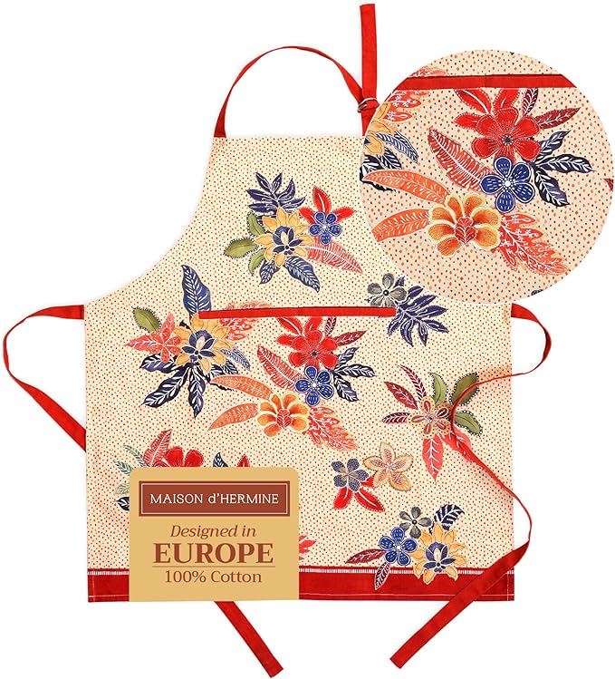 Maison d' Hermine 100% Cotton Apron for women with Pocket Kitchen Chef Apron for Men Cooking Gardening Server Waitress