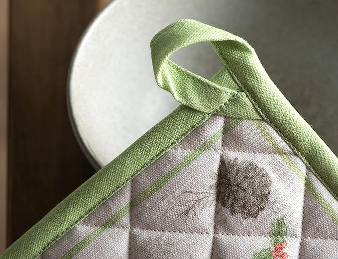 Maison d' Hermine 100% Cotton Oven Mitt & Pot Holder Set (7.5"x13" & 8"x8") Heat Resistant BBQ Cooking Gloves with Loop for Thanksgiving Christmas Decorations Handling Hot Pans (Christmas Dew)