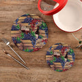 Kitchen Trivets Pot Holders Set of 2, Wooden Red Wine Grapes Trivets for Hot Pots Dishes Woven Trivet Coaster Pad Mat for Counter