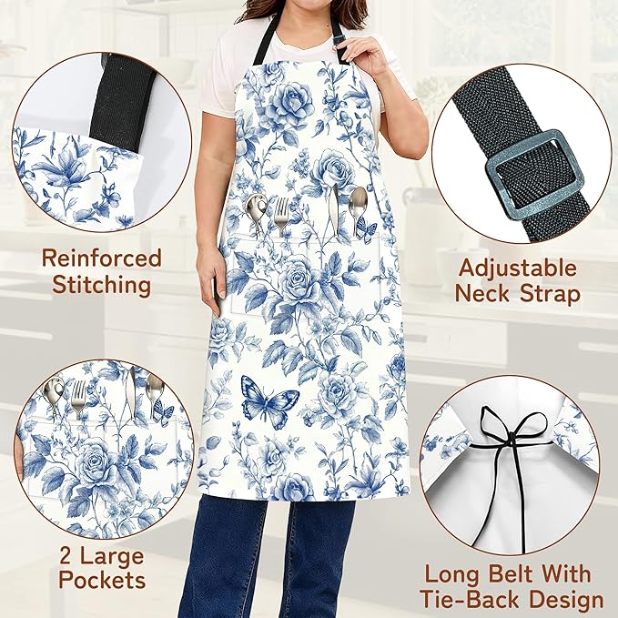 Cooking Aprons for Men and Women,Adjustable Bib Chef Apron with 2 Pockets, Soft and Durability Kitchen Apron
