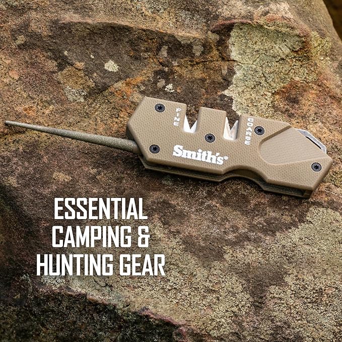 Smith’s Pocket Pal Tactical Knife Sharpener - 2 Stage Sharpener & Diamond Sharpening Rod - Pocket Clip - Outdoor Hunting Knife & Hook Sharpener - Compact & Lightweight
