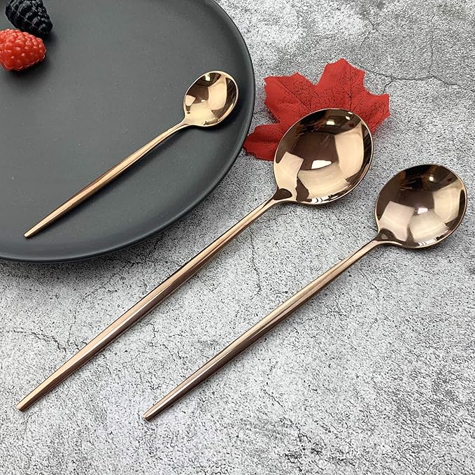 JASHII Silverware Set, Mirror Polished Copper Flatware Cutlery Set Service for 6, Shiny Finish 36 Pieces Stainless Steel Utensils Set Dinner Knife Fork Spoon Dessert Fork Salad Spoon Dishwasher Safe
