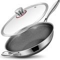 LOLYKITCH New Hybird 12 Inch Tri-Ply Stainless Steel Wok Pan with Lid,Ceramic Nonstick Stir Fry Pans,Induction Cooking Pan,Dishwasher and Oven Safe