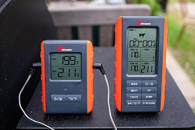 BBQ Dragon Instant Read Grill Thermometer - Wireless Meat Thermometer, Smoker Thermometer, 2 Probes, BBQ Temperature Probe, Meat Thermometer for Grill, Oven Safe