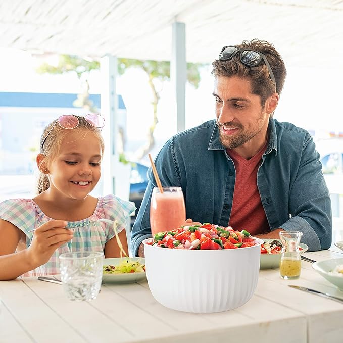 Oggi Prep, Store & Serve Plastic Bowl w/See-Thru Lid- Dishwasher, Microwave & Freezer Safe, (0.7 qt) White/Aqua