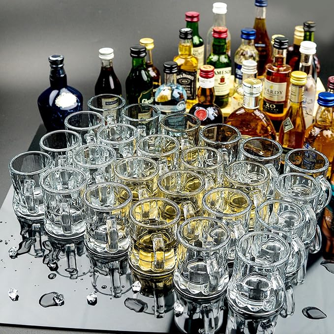 Mini Beer Mugs, 40 Pcs Real Glass Shot Glasses, 1 Oz Clear Beers Glass with Handles Heavy Base Beer Stein Tasting Glasses for Beers, Whiskey, Tequila, Vodka
