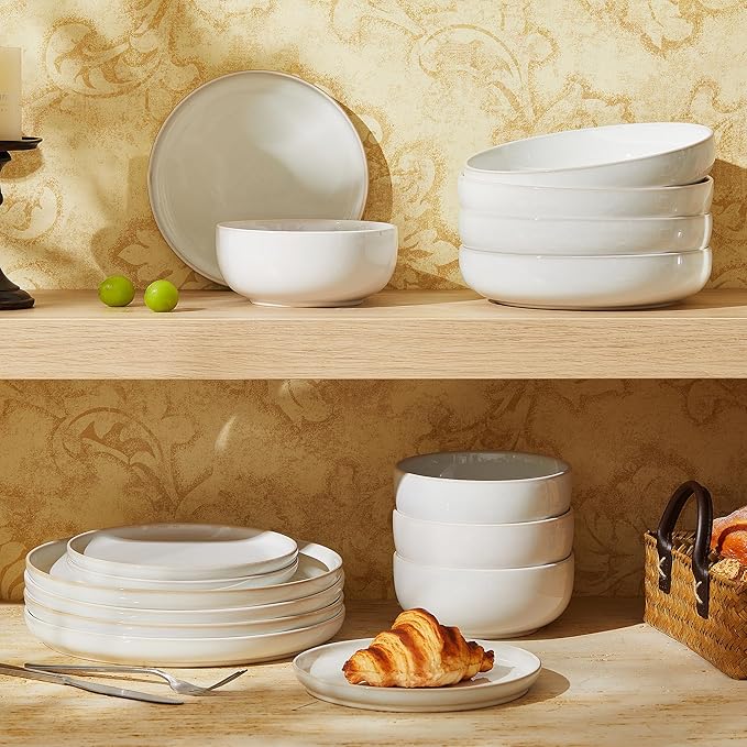 Junko Cereal Bowls Set of 4-36 Ounce Ceramic Bowls, Japanese Noodle Bowl Set, Ceramic Bowls for Kitchen, Breakfast, Oatmeal, Microwave and Dishwasher Safe (Snow)