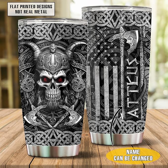 Personalized Viking Gifts for Men Dad 20oz Stainless Steel Insulated Coffee Cup Travel Mug Tumbler with Lid Christmas Birthday Fathers Day Valentine Gift for Husband Son Boy