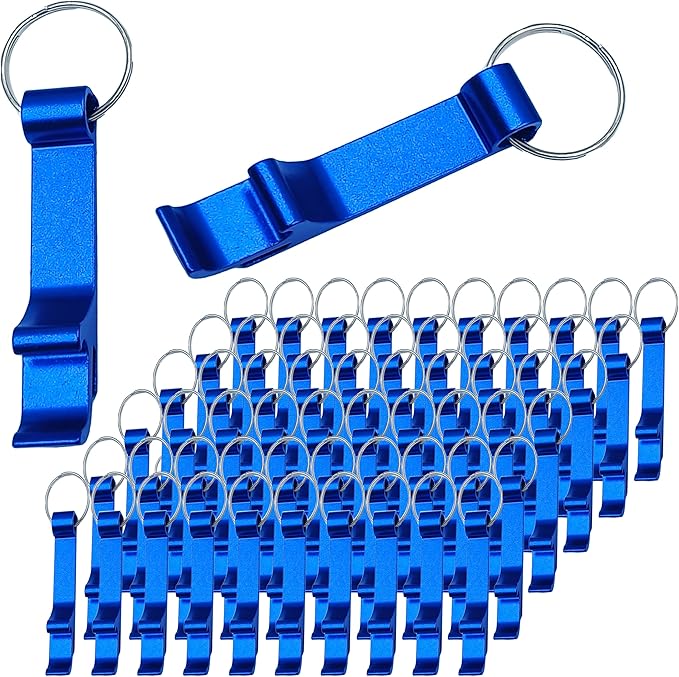 100 Pcs Bottle opener Keychain Bulk,Soda Beverage Beer Bottle Opener Keychain,Bottle Openers Aluminum Beer Bottle Opener Claw Beverage Keychain Ring for Kitchen,Wedding, Bar,Party(blue)