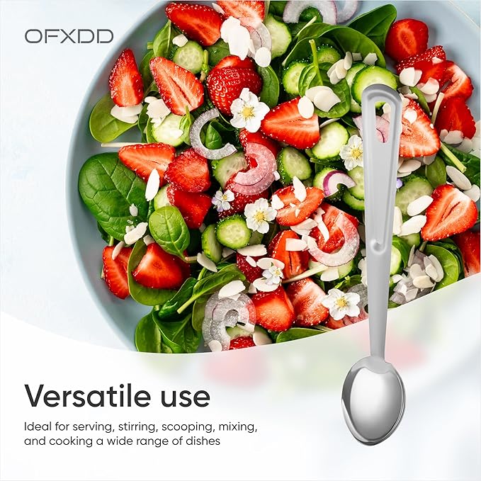 Kitchen Spoons for Cooking - Stainless Steel Serving Spoons - Big Spoons for Home and Restaurant - Metal Cooking Spoon with Long Handle, 15 Inch