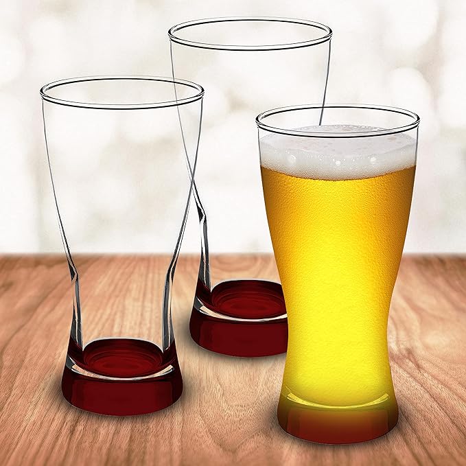 DISCOUNT PROMOS Pilsner Glasses 13.25 oz. Set of 12, Bulk Pack - Made in the USA, Perfect for Hotels, Restaurants, Bars and Even Party Favors - Red