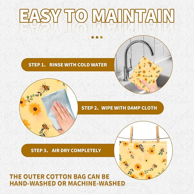 2 Pack Beeswax Bread Bags with Zipper for Homemade Bread & Sourdough, Reusable Natural Cotton Lined Storage with Easy-Clean Detachable Design, Freezer Safe Freshness Bag