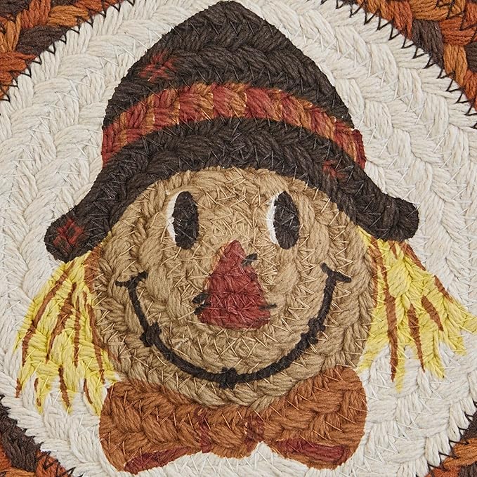 Park Designs Scarecrow Printed Trivet Set of 6 | 8" x 8” Round Braided Cotton Heat Resistant Hot Pads | Rustic Farmhouse Fall Dining Decor | Woven Tabletop Protectors for Pots, Pans & Thanksgiving