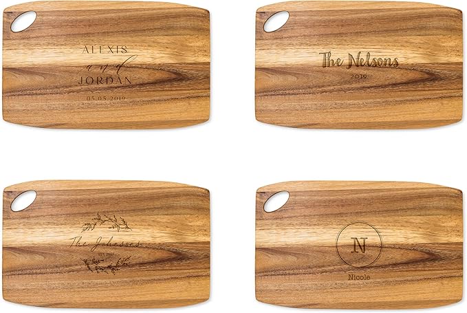 Weddingstar Personalized Wooden Rounded Rectangle Cutting Board or Serving Board 16" x 10" - Circle Monogram Etching