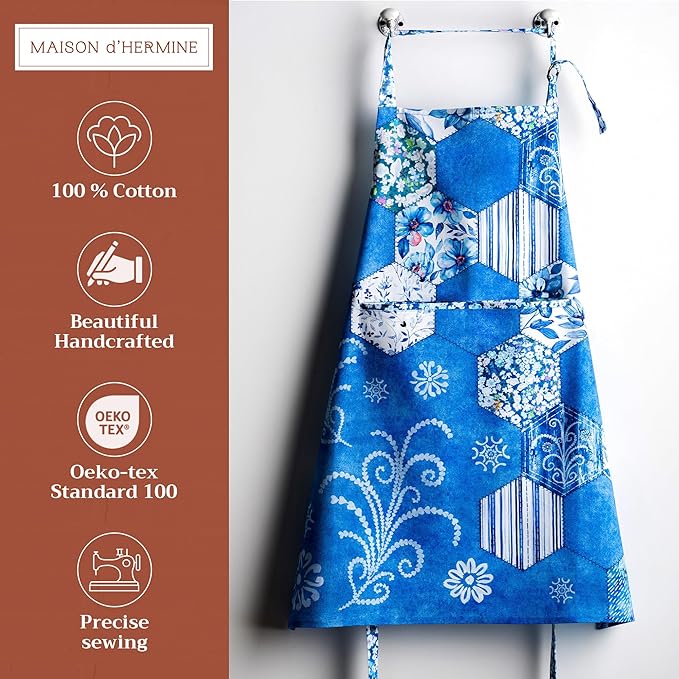 Maison d' Hermine 100% Cotton Apron for women with Pocket Kitchen Chef Apron for Men Cooking Gardening Server Waitress