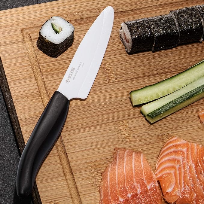 Kyocera Advanced Ceramic Revolution Series 4.5-inch Utility Knife, Black Handle, White Blade - FK-110 WH