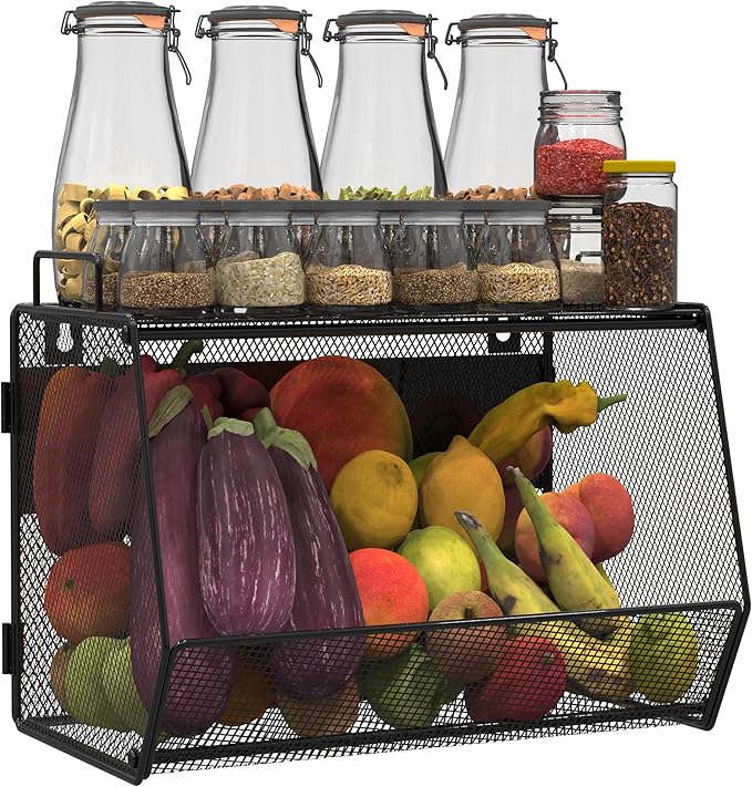 1 SET Magnetic Shelf for Fridge with Lid, Fruit Potato and Onion Storage Bins, Pantry Organizers and Storage, Large Container Magnetic Spice Rack for Refrigerator, Kitchen Counter & Cabinet