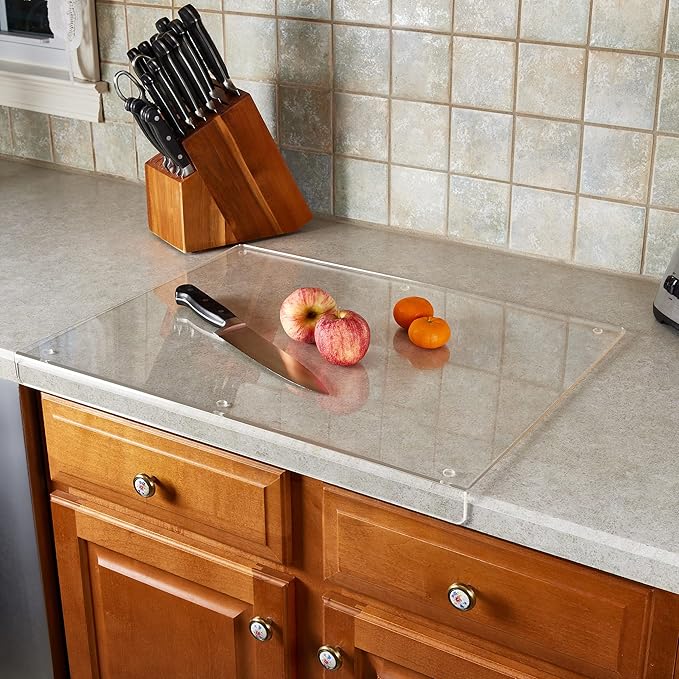 Cutting Board with Lip Edge – Clear Acrylic – Non-Slip – 20” x 16” – Countertop Protector for Chopping and Cutting Food
