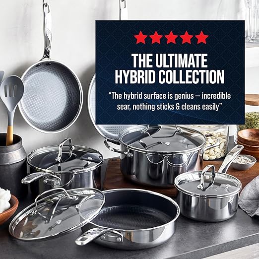 Blue Diamond Hybrid Nonstick Stainless Steel 1.57QT Saucepan with Glass Lid, PFAS-Free Ceramic Diamond Bond Pot, Dishwasher Safe, Stay-Cool Handle, Induction Ready, Compatible with All Cooktops