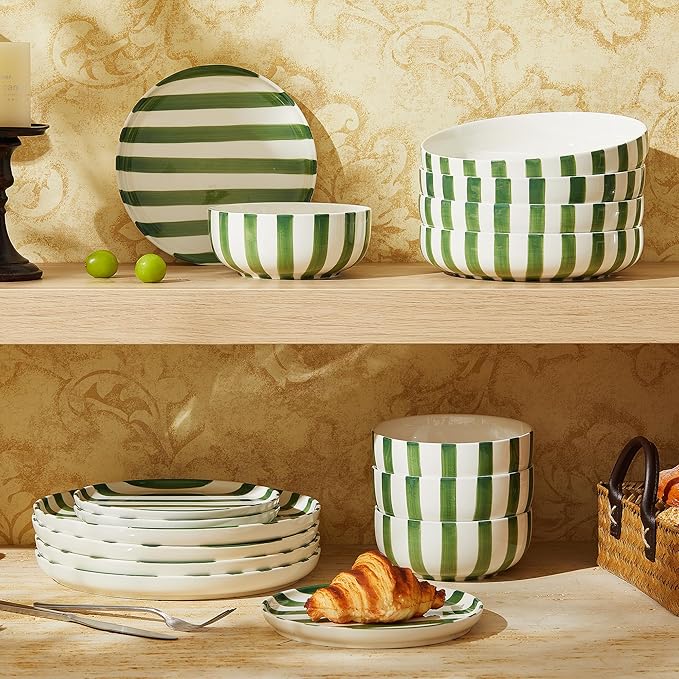 Junko Cereal Bowls Set of 4-36 Ounce Ceramic Bowls, Japanese Noodle Bowl Set, Ceramic Bowls for Kitchen, Breakfast, Oatmeal, Microwave and Dishwasher Safe (Forest)