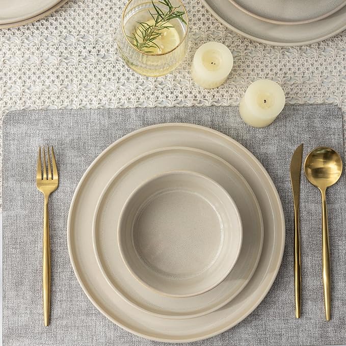 AmorArc Stoneware Dinnerware Sets,Round Reactive Glaze Ceramic Plates and Bowls Sets,Highly Scratch Resistant | Dishwasher & Microwave Safe,Service for 8 Dishes Set (24pc)