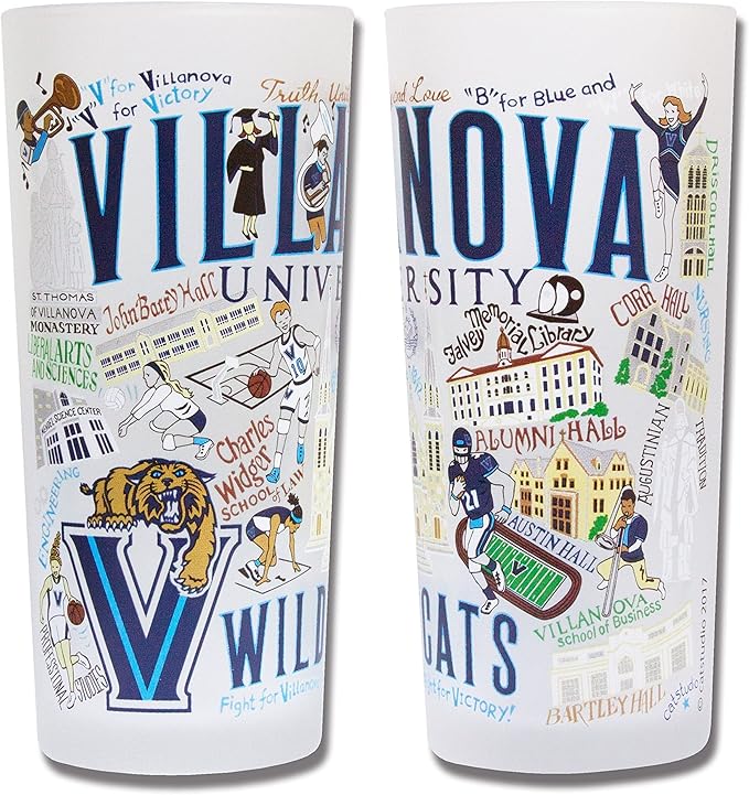 Catstudio Drinking Glass, Villanova University Glass Cup for Kitchen, 15oz Dishwasher Safe Tumbler for VU Alumni