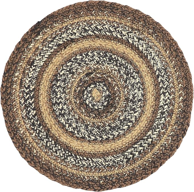 VHC Brands Espresso Trivet Hot Pad for Pots Pans, Brown Black Tan, Jute Blend, Round Circle, 15 Inches
