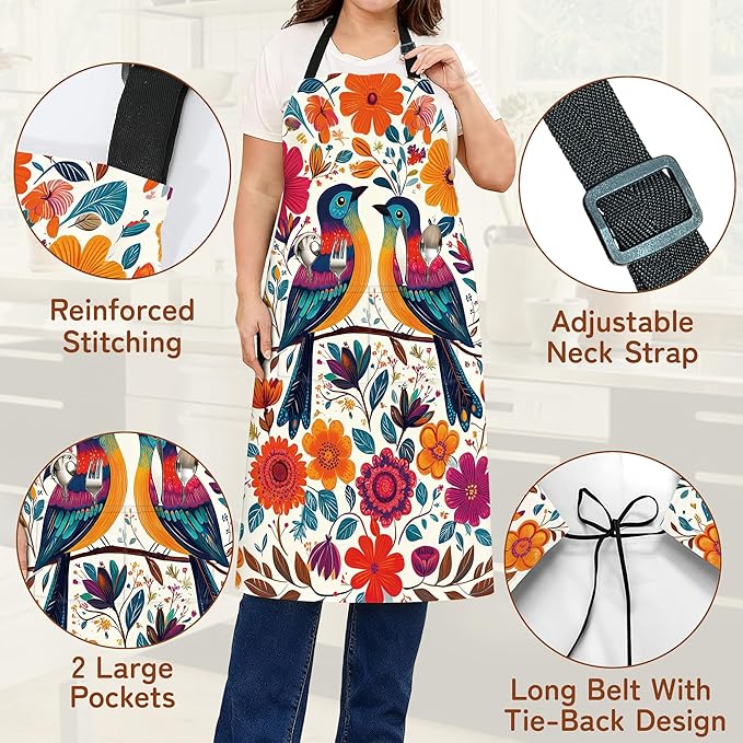 Apron with Pockets for Women, Adjustable Kitchen Cooking BBQ Chef Apron, Gifts for Mom Birthday, or Holidays