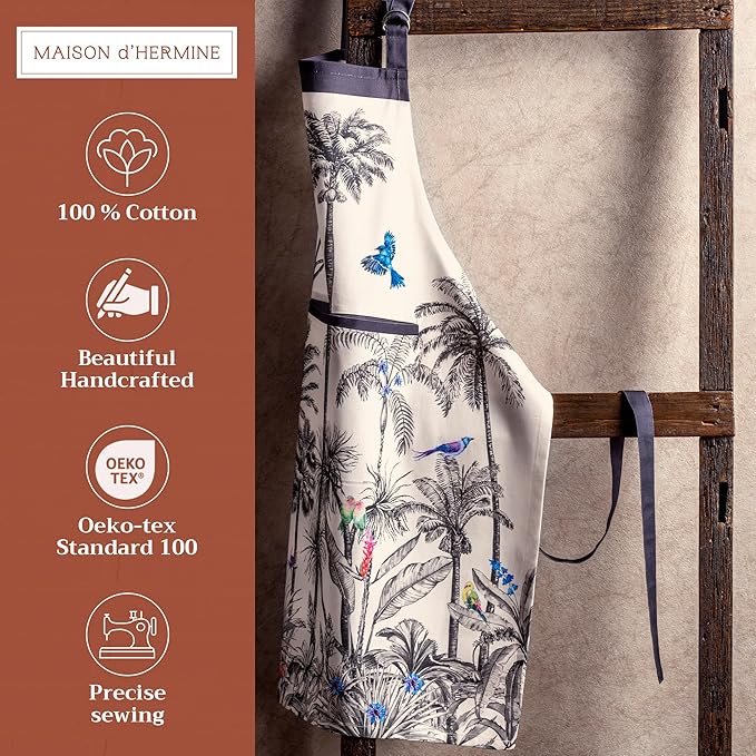 Maison d' Hermine 100% Cotton Apron for women with Pocket Kitchen Chef Apron for Men Cooking Gardening Server Waitress
