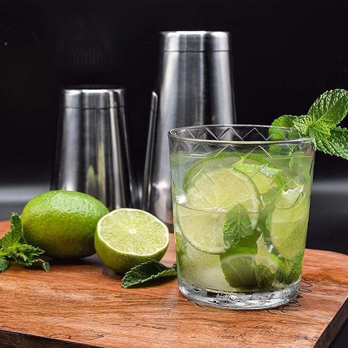 Boston Shaker Set for Cocktails with 28oz and 18oz Weighted Tins, Professional Muddler and Jigger - Stainless Steel Bar Tools (4pc set)