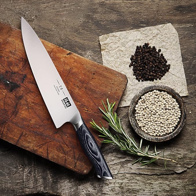 SHAN ZU 8 inch Japanese Chef Knife, Chefs Knife Kitchen Knives, Japanese Super Steel Sharp Chef's Knives with K133 Ergonomic Handle, Black Tortoise Genbu Series