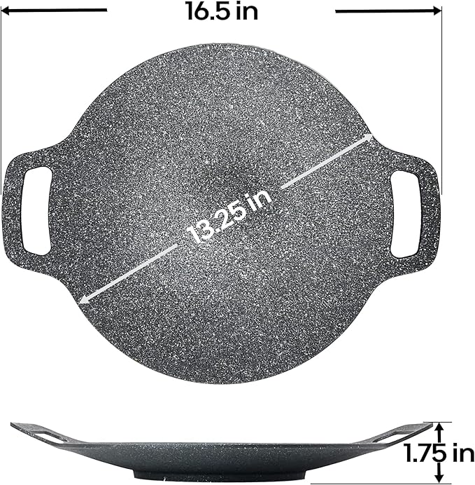 Korean Style BBQ Grill Pan for Stove Top, Camping and IH, 13" Round Griddle With Double Bottom, Non-stick Coating Frying Pan