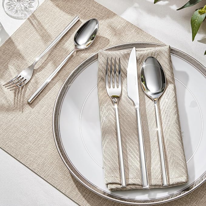 KINGSTONE 10-Piece Silverware Set, 18/10 Stainless Steel Flatware Cutlery Set with Hexagon Handle, for Hotel, Home, Party, Wedding Gift, Mirror Polish and Dishwasher Safe