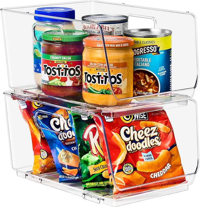Sorbus Stackable Storage Bins Open Front - Clear Stackable Storage Bins - Pantry Bins for Storage and Organization - Acrylic Stackable Bins for Kitchen - Clear Pantry Organizer Bins (Medium 2 Pack)