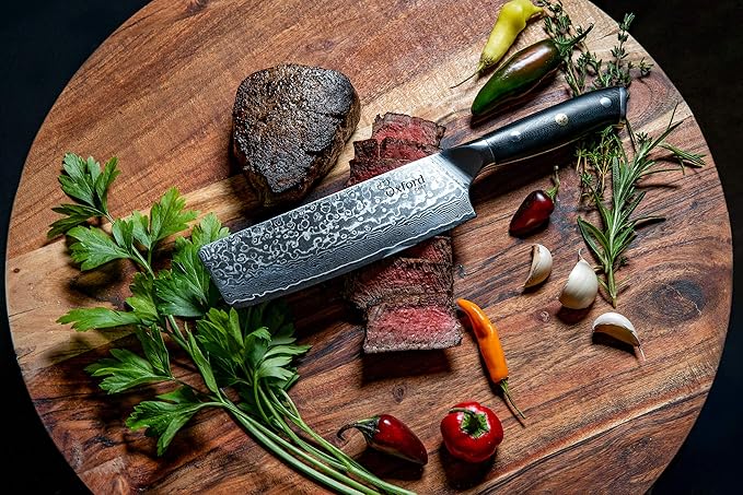 Oxford CHEF Nakiri Chef Knife 6.5 Inch - Damascus Japanese VG10 Super Steel 67 Layer High Carbon Stainless Steel