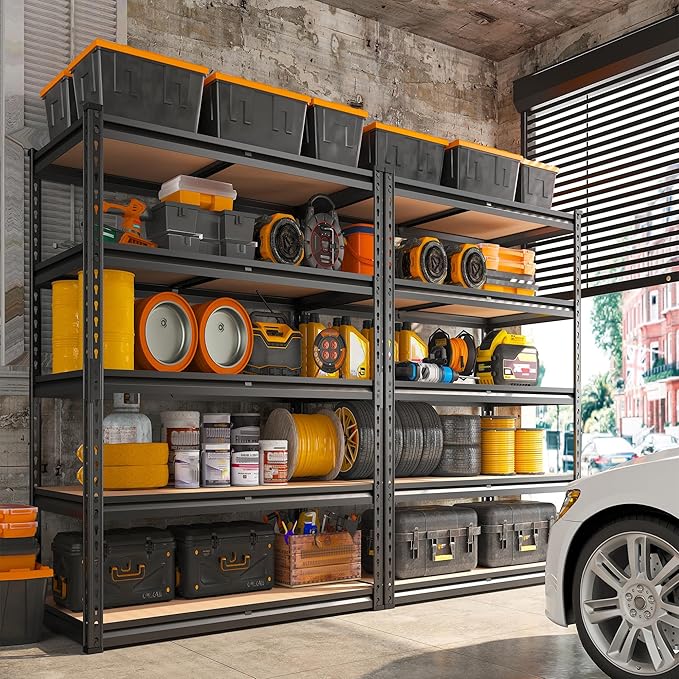 REIBII 2000LBS Garage Shelving Heavy Duty 72''H Storage Shelves 5 Tier Heavy Duty Shelving, Adjustable Metal Shelves for Garage Pantry Closet Kitchen Basement 35.5" W x72 H x 15.8" D, 3 Pack