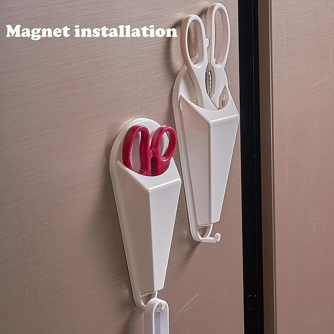 Magnetic Scissor Holder for Kitchen & Office-Detachable with Drain Hole & Hooks, Storage Organizer for Large Kitchen Shears and Office Scissors,Stick to Fridge for Easy Storage with Magnet